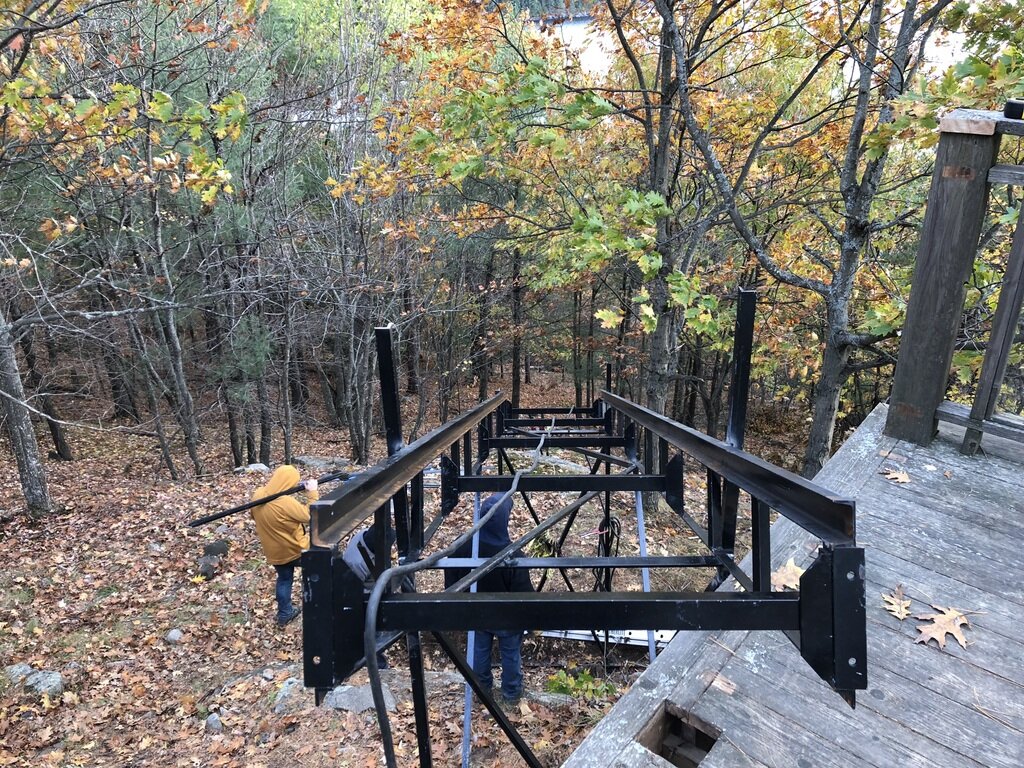 The top section of track was set with the finished access platform shown below and the landing 330 feet away already designed.